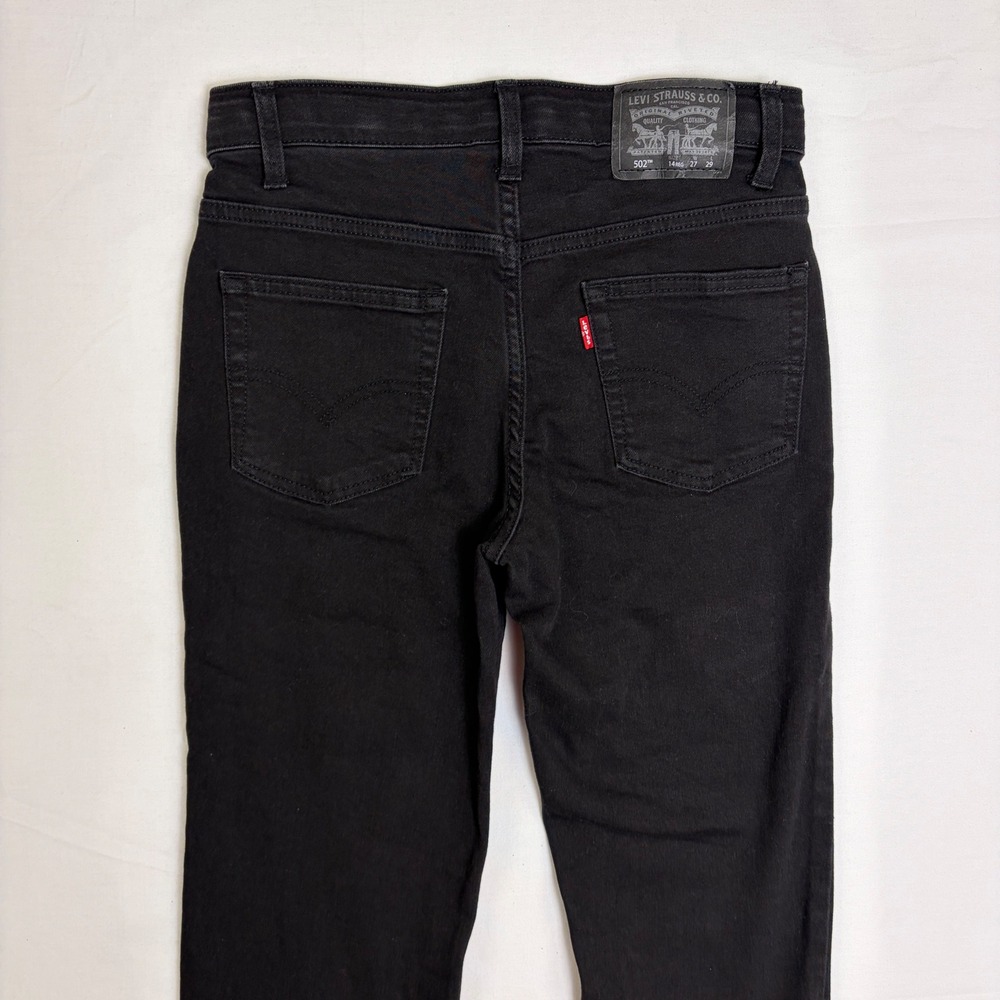 Levis 502 Regular Taper Boys Jeans Black Size 14 Reg 28x28 Adjustable Waist - Picture 8 of 9